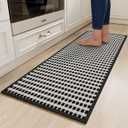 YDKGL Kitchen Rugs Non Slip Washable, Rubber Backing Soft Chenille Braided Kitchen Mats for Floor, Super Absorbent Kitchen Runner Rug Standing Mat Sink Mat, Easy to Clean, Black 17"x47"