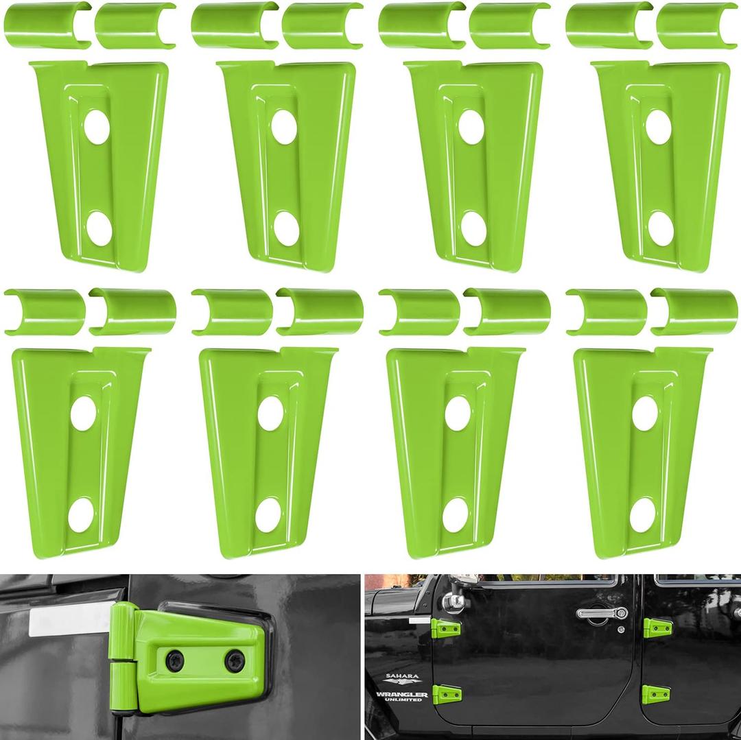 E-cowlboy Door Hinge Cover Trim Exterior Accessories for Jeep Wrangler JK JKU Sport Rubicon Sahara X Unlimited 2-Door & 4-Door 2007-2018 (Green 8PCS)