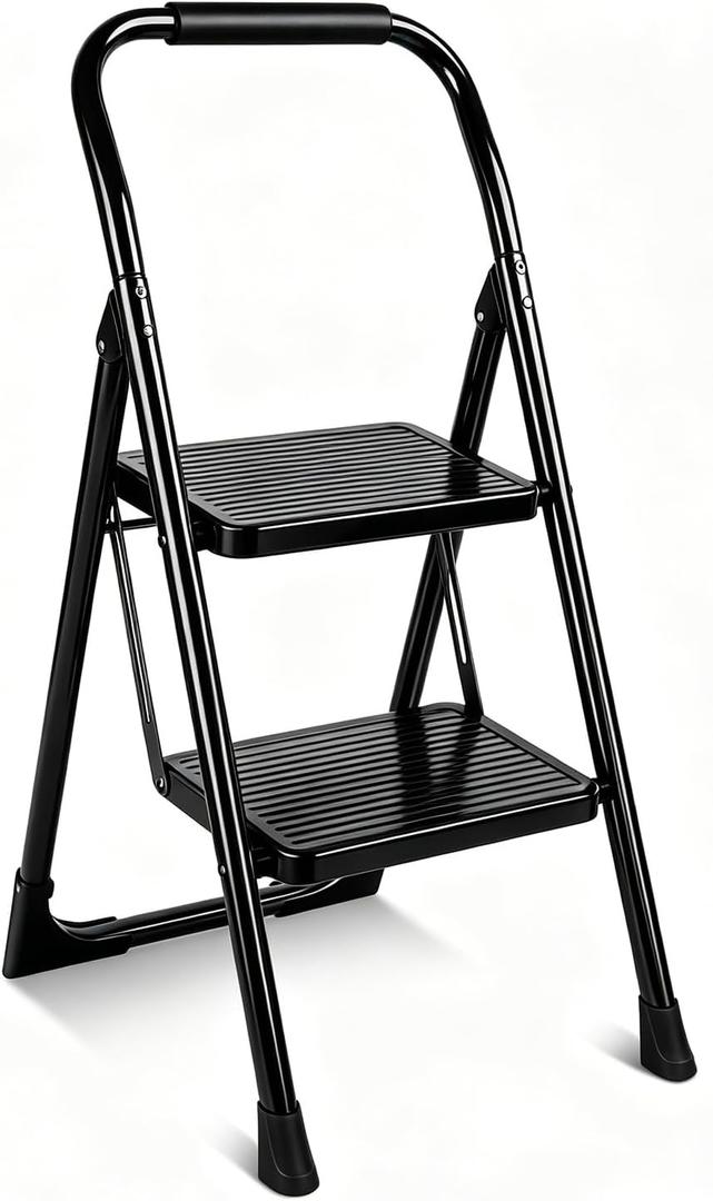 Valeo 2 Step Ladder, Folding Step Stool for Adults, Black
Anti-Slip Wide Pedal, 330lbs Capacity, Foldble Ergonomic Steel Step Ladder for Home Kitchen Office, Black