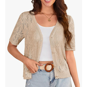 GRACE KARIN 2025 Women's Short Sleeve V Neck Cardigans Sweaters Open Front Knit Crochet Button Bolero Shrugs Tops, S
