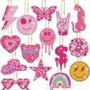 Siifert 15 Pcs Preppy Diamond Art Keychain 2026 VBS Pink Diamond Painting Kit Smile Face Pink Leopard Preppy Party Favors for Adult Women Beginner DIY Crafts Gifts Supplies