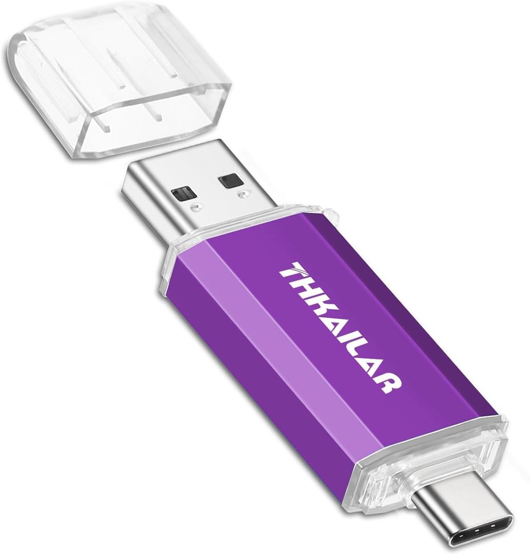 Thkailar 1TB USB C Flash Drive 3.1 USB A and USB C Ports, Thumb Drive for PC, Android Phones, MacBook, Laptop(Purple) (1TB, Purple)