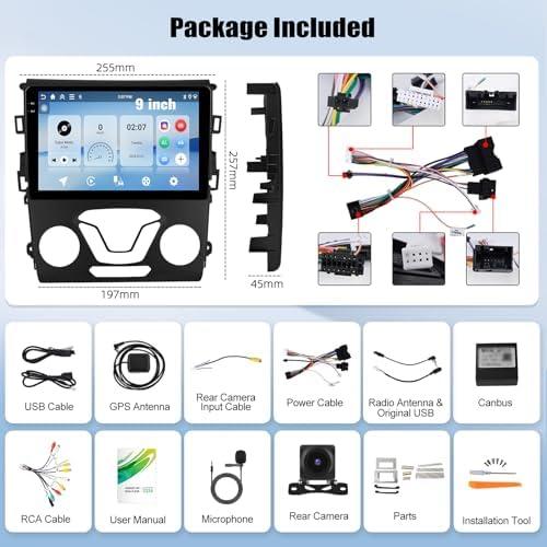 4G+64G Android Car Stereo for Ford Fusion Mondeo 2013 2014 2015 2016 2017 2018 2019 with Wireless Carplay Android Auto 9 Inch Touch Screen Head Unit Replacement Backup Camera WiFi GPS RDS Bluetooth