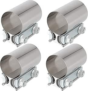 ZEONHAK 2 Pack 2 1⁄2 In Stainless Steel Butt Joint Exhaust Clamp Band Sleeve, 2.5 In Premium and Durable Butt Joint Exhaust Clamp with Even Clamping Force, Silver