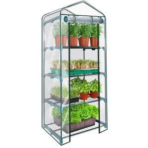 KOL 4-Tier Mini Greenhouse - PVC Clear Cover & Steel Frame - Portable Small Green House for Indoor & Outdoor Use - Grow Plants, Seedlings, Herbs