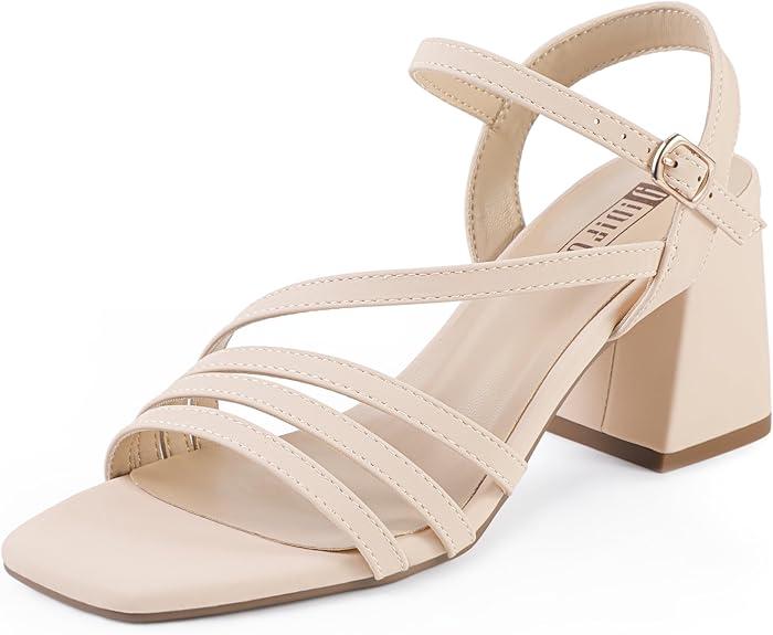 IDIFU IN3 Strappy Heels for Women Chunky Block Heels Square Toe Low Heels Wedding Prom Bride Bridal Party Dress Shoes for Women Comfortable Dressy Cute Trendy Heeled Sandals Short Thick Slingback Heels 10