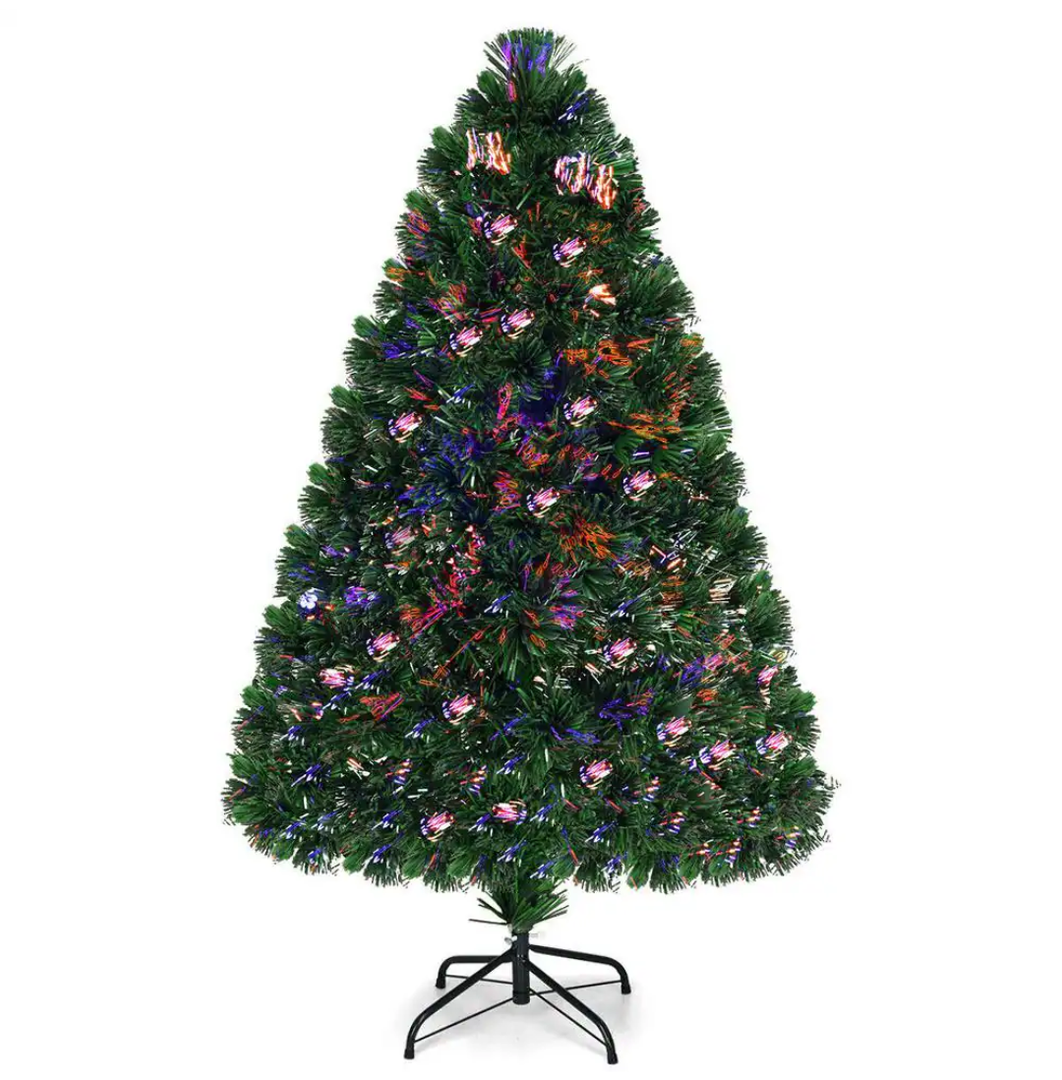 4 ft. Pre-Lit Fiber Optic Artificial PVC Christmas Tree with Metal Stand Holiday