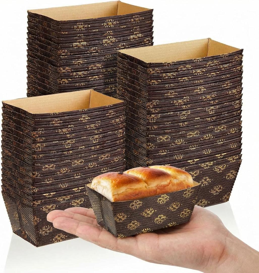 Tessco 60 Pieces Mini Paper Loaf Pans Disposable Rectangle Paper Baking Loft Pans for Quick Bread Small Pumpkin Breads, Microwave Oven Freezer Safe(3.1 x 1.5 x 1.7 Inch,Simple Style)