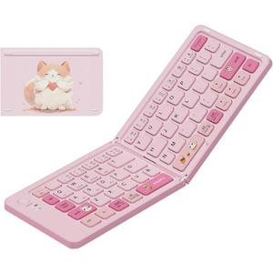 Foldable Bluetooth Keyboard with UV Printing Technology Rechargeable Keyboards,Compact Wireless Travel Keyboards for iPad, Smartphone, Tablet and Laptop - Z1 Pink Colorful