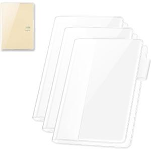 2 x A6 Clear Planner Cover for Hobonichi Original, Transparent PVC Case with Pen Holder Bookmark Card Pockets for Midori Stalogy Notebooks, Waterproof Protective Cover(3-Pack)