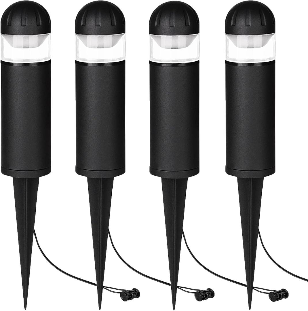 MULANDI LED Landscape Bollard Pathway Light, 2W, DC 12V Low Voltage Path Lighting Outdoor Waterproof, Die-Casted Aluminum Housing for Garden Light, 3000K Warm White Pack of 4 (Black)