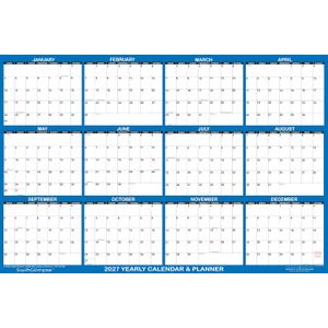 36" x 54" SwiftGlimpse 2027 Wall Calendar Erasable XXLarge Wet & Dry Erase Laminated 12 Month Annual Yearly Wall Planner, Reversible, Horizontal/Vertical, Navy