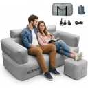 Inflatable Couch Loveseat with Footstool, Camping Couch with Detachable Built-in Pump, Inflatable Sofa with Breathable, Puncture-Resistant Fabric Texture Cover, Camping, Beach, Backyard Party
