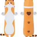 Cute Long Cat Plush Body Pillow, Kawaii Cat Plushie Toys Cuddle Cartoon Stuffed Animals Soft Kitten Throw Pillow Doll Gift for Kids Girls Boys (43.3", Orange)
