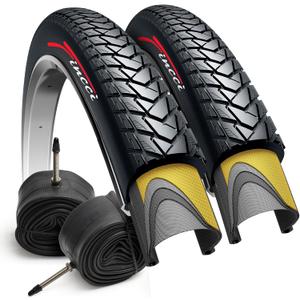 Fincci Gravel 700x35c Bike Tire with 2X Inner Tubes - Pair Foldable 700c Bike Tires, 37-622 with Nylon Puncture Protection 1mm - for Electric, Road, Folding, Hybrid Bikes, 60 TPI, Count of 3