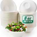 Oomcu 100 Pack 8oz Heavy Duty Disposable Paper Bowls Bulk  Compostable, Eco-Friendly Bowls for Hot Soup, Ice Cream, Party,Salad,Snacks,Dessert,Picnics & Food Service (White)