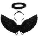 BohoSM Angel costume Wings and Halo Adult Angel costumes Wings for Kids Party Children's Boys Girls Halloween (Black)