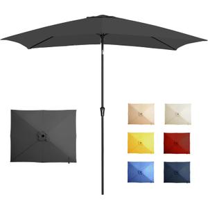 6.5x10FT Rectangular Patio Umbrella with Push Button Tilt & Crank Lift for Garden,UV Protection Outdoor Umbrella for Deck,Pool and Yard,Grey