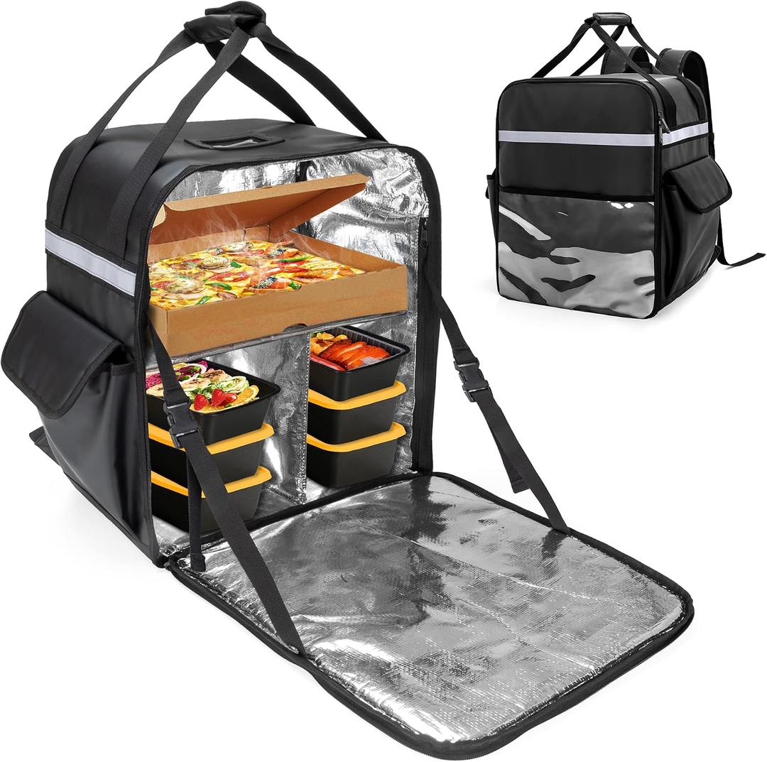Trunab Insulated Food Delivery Backpack with 2 Side Support Boards and 3 Inner Spaces, Waterproof Delivery Bag Keep Hot/Cold for Bike Delivery, Uber Eats, PostMates, Outdoor Activities, Large