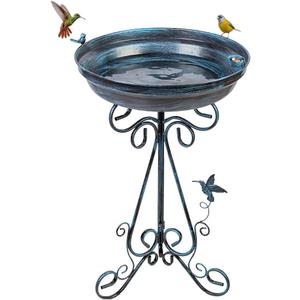 VEWOGARDEN Large Metal Standing Bird Bath for Outside with Folding Bracket for Outdoors Garden Yard Patio Decoration, Light Blue