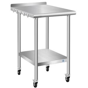 Stainless Steel Table With Wheels 24 x 18 Inch w/Backsplash, Commercial Prep Table, NSF Metal Table for Home Kitchen Restaurant Outdoor