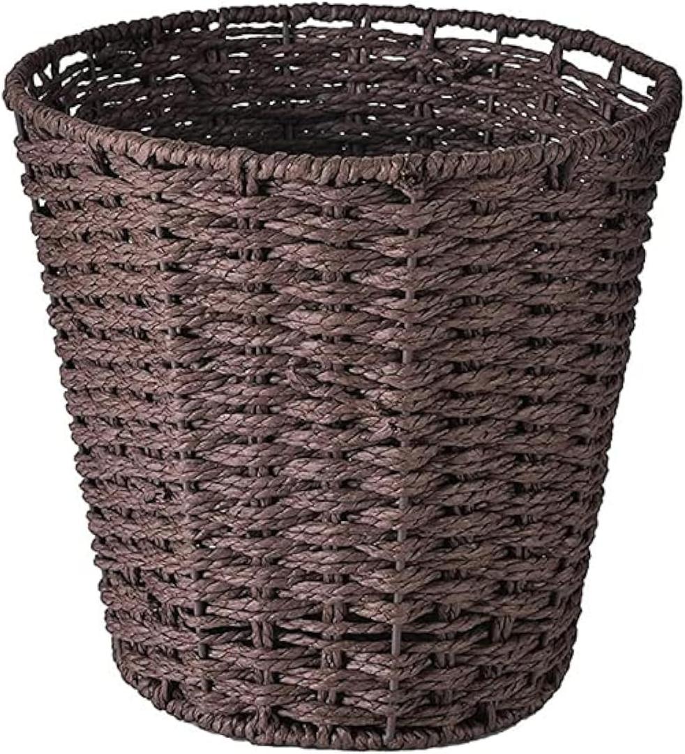 Zuvo Round Wicker Waste Basket Paper Bin - Wicker Trash Basket - Woven Trash Can Rubbish Basket for Bedroom, Bathroom, Offices or Home (Brown) (Pack of 1)