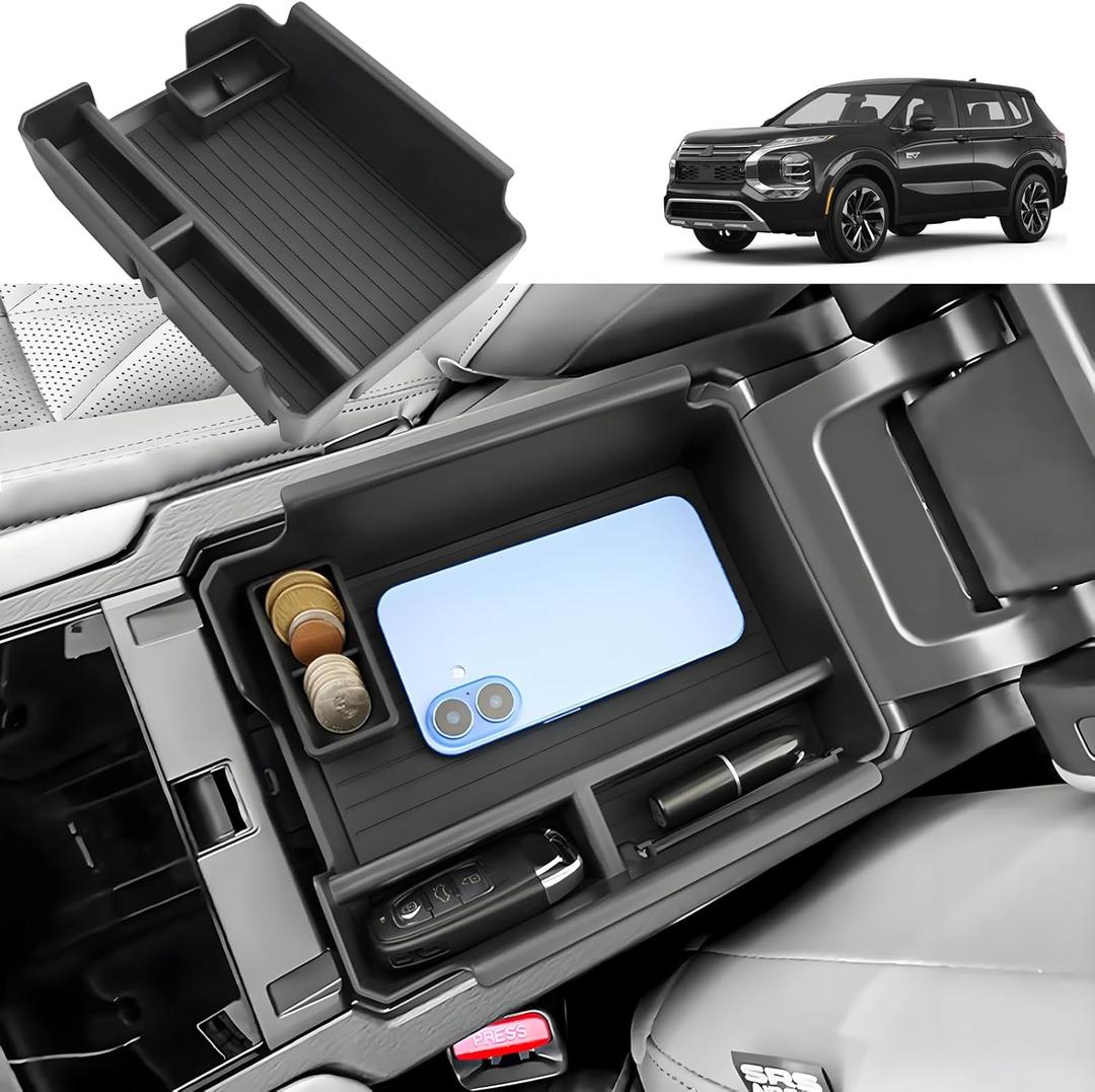 Coleya 2025 2026 Outlander Center Console Organizer for Mitsubishi Outlander (ES/SE/SEL/Platinum/Taril Edition), Durable ABS Plastic&AntiSlip Rubber Armrest Tray Insert 2025 Outlander Accessories