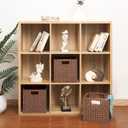 11X11X11in Brown Plastic Wicker Storage Basket, Foldable Cube Woven Storage Basket for Shelves, 11x11 Cube Storage Bins Set of 3, Wicker Storage Baskets for Laundry Nursery Room