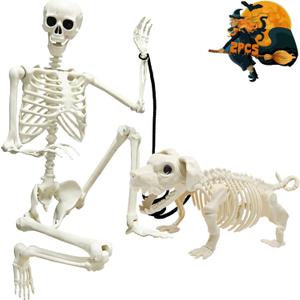 CAMIRUS 5.4ft Skeleton Halloween Decoration, Life Full Size Skeleton with Dog Skeleton, Posable Human Skeletons Realistic Plastic Bones for Halloween Haunted House Scary Decor