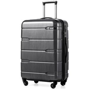 Coolife Medium Checked Luggage Hardside PC+ABS Suitcase with TSA Lock, Lightweight Rolling Carry On with Spinner Wheels(Charcoal, 24in)