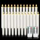 Homemory 24 Pcs Real Wax Flameless Taper Candles with Remote Timer and Dimmer, Battery Operated Candlesticks with Flickering Light, White Window Candles, 9.6 Inches for for Wedding Home Decor
