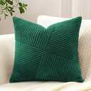 OTOSTAR Set of 1 Decorative Throw Pillow Cover Soft Corduroy Solid Square Pillow Cases Boho Striped Windmill Patchwork Textured Cushion Cover for Sofa Car Bed Living Room 16x16 Inch, Dark Green