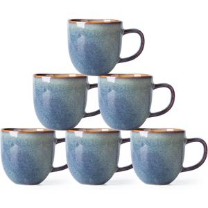 AmorArc 12oz Coffee Mugs, Ceramic Coffee Mugs set of 6 for Man, Woman, Dad, Mom, Modern Coffee Mugs with handle for Latte/Cappuccino/Milk/Cocoa. Dishwasher&Microwave Safe, Ceylon Blue