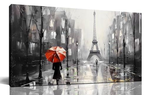CANEITO Paris Wall Art for Lving Room, Eiffel Tower Canvas Wall Decor for Bedroom, Black and White Picture Print Artwork for Office, Size 20x40 Inches