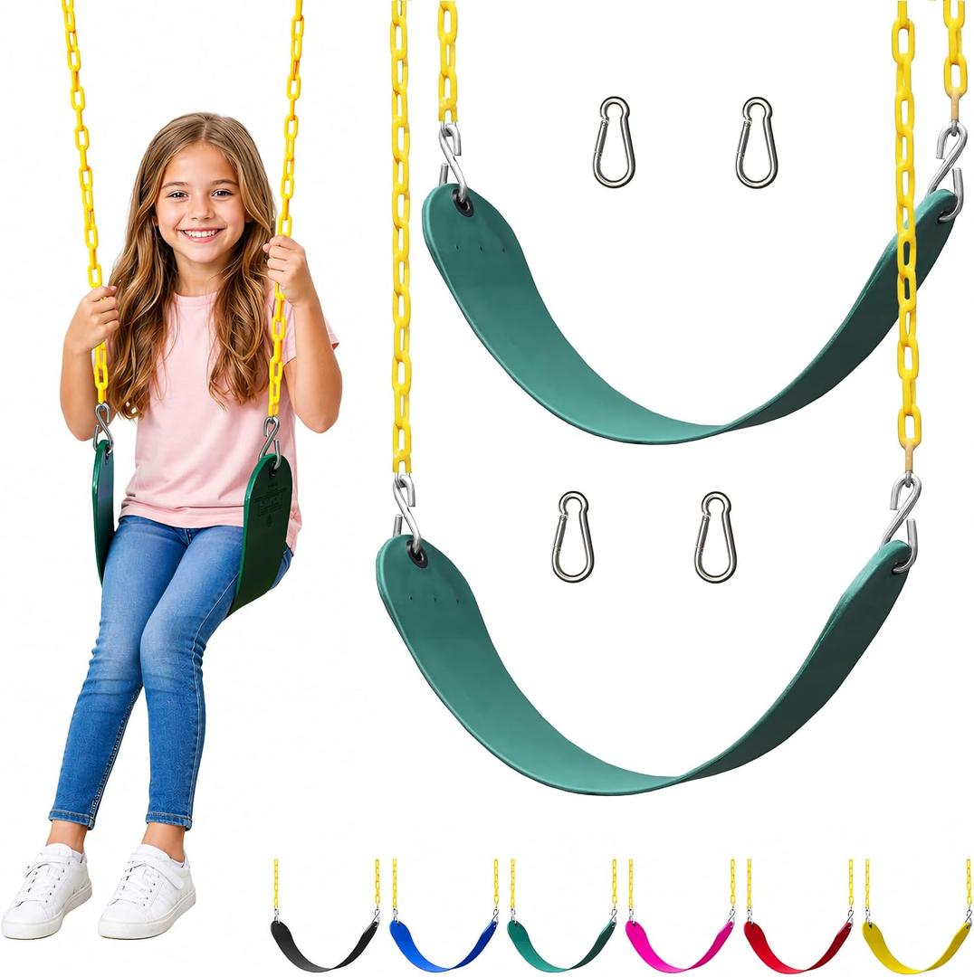 Jungle Gym Kingdom Swing for Outdoor Swing Set - Swing Seat Replacement Kit with Heavy Duty Chains - Backyard Swingset Playground Accessories for Kids - Green, 2 Pack