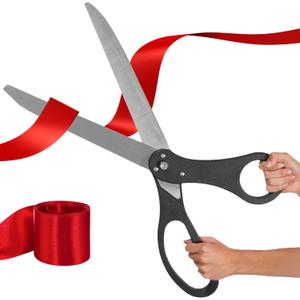Giant Ribbon Cutting Ceremony Kit - Big 25 Inch Black Grand Opening Scissors and Red Satin Ribbon for Special Events Business Openings and Inaugurations