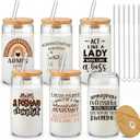 Potchen 6 Pack Administrative Professional Day Appreciation Gifts for Women 16oz Glass Cups with Lids Straws and Brushes Admin Assistant Secretary Thank You Gifts for Office Coworkers Employee