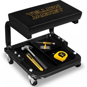 YELLOW JACKET Creeper Garage/Shop Seat, 250 LBS Capacity Rolling Padded Mechanics Stool Removal Seat with Tool Tray (Large)
