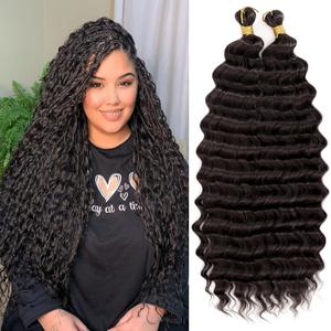 Eerya Long Curly Braiding Hair 18 Inch 2 Packs Deep Ocean Wave Crochet Hair for Black Women Deep Wave Braiding Hair for Boho Braids