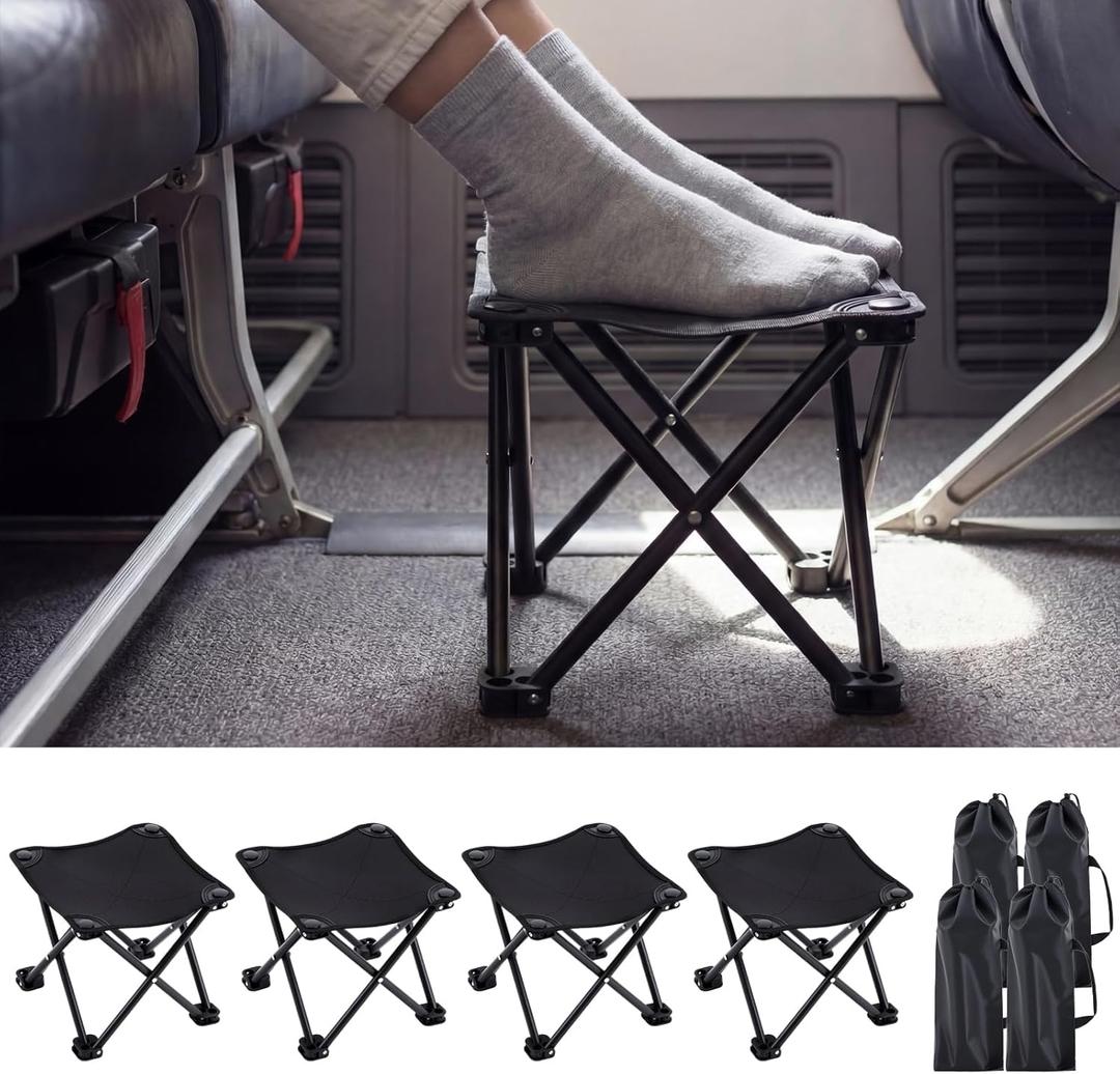 Ripeng 4 Pcs Portable Airplane Travel Foot Rest, Folding Camping Stool, Under Desk Foot Rest at Work for Long Flight, Home and Office Outdoor Hiking Fishing with Carry Bag
