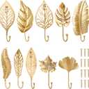 Decorative Wall Hooks Leaves Hooks 10PCS, Gold Hanging Hook Wall Mounted Metal Key Holder, Leaf Vintage Coat Towel Hanger Hat Scarf Hanging for Entryway Brass Home Decor