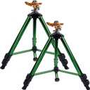 Twinkle Star Impact Sprinkler Head on Tripod Base, Heavy Duty Brass Sprinkler Nozzle, Solid Alloy Metal Extension Legs Flip Locks, 3/4 Inch Connector and Adapter Set, 360 Degree Coverage, 2 Pack