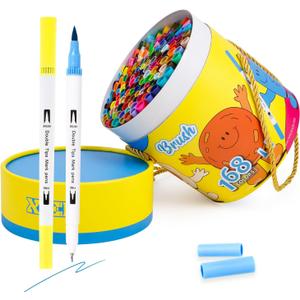 168 Colors Coloring Markers for Artists Coloring Books No Bleeding Water-based Dual Tips Fineliner & Brush Drawing Pens Art Pens for Kids & Adults