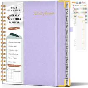 2 x 2026 Planner, Weekly and Monthly Calendar Planner from January 2026 - December 2026, 8.5" x 11" Hardcover Leather Hourly Appointment Book with Tabs, Spiral Daily Planners for College School Work Home, Purple (A4)