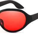 FEISEDY Oversized Trendy Sunglasses Classic Oval Wrap Around Stylish Big Frame Shade Women Glasses B2391 (Black Frame Red Lens)