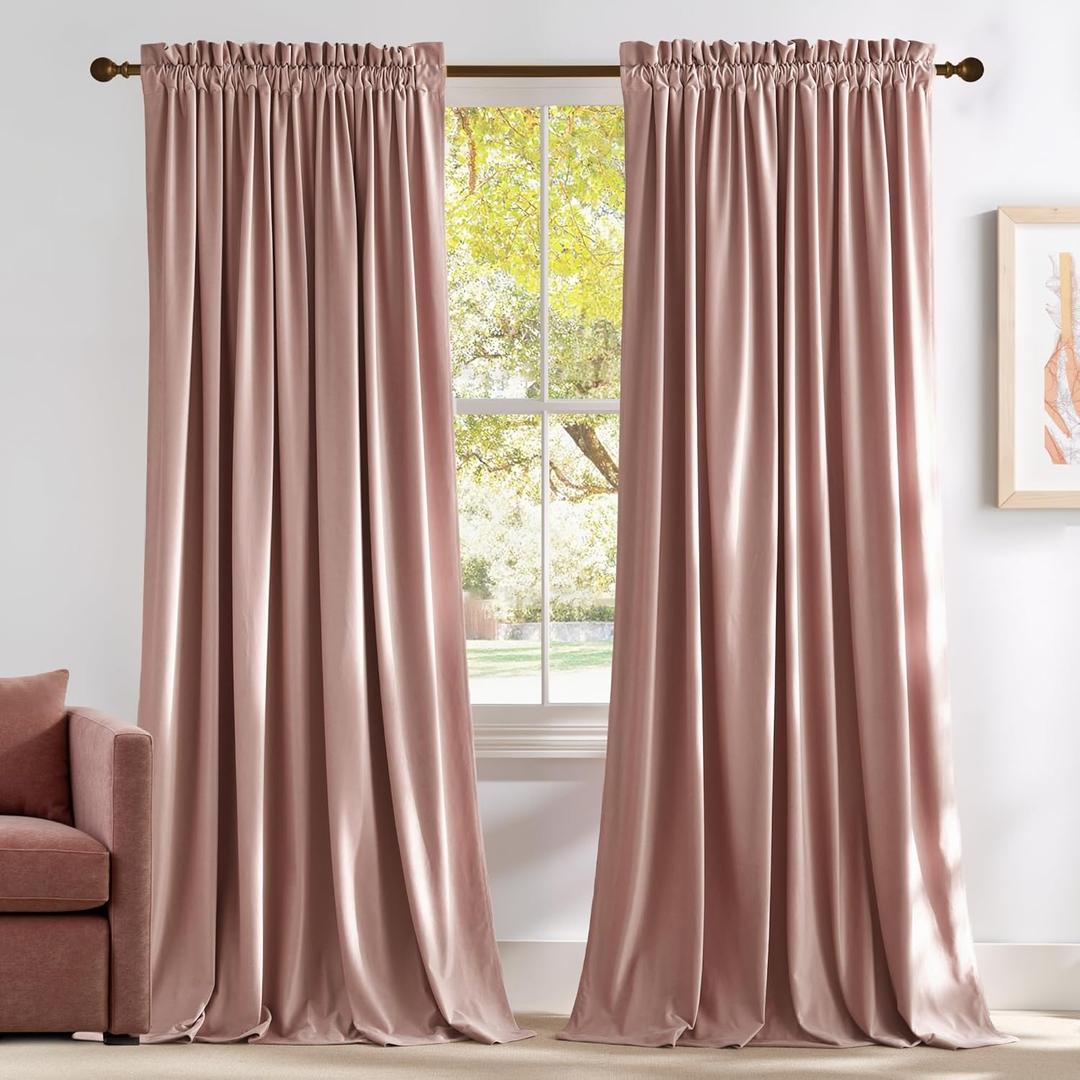 NICETOWN Dusty Pink Velvet Curtains and Drapes for Bedroom, Home Decor Panels for Home Theatre/Film Room/Stage (Set of 2, Rod Pocket Design, 84 inches Long)