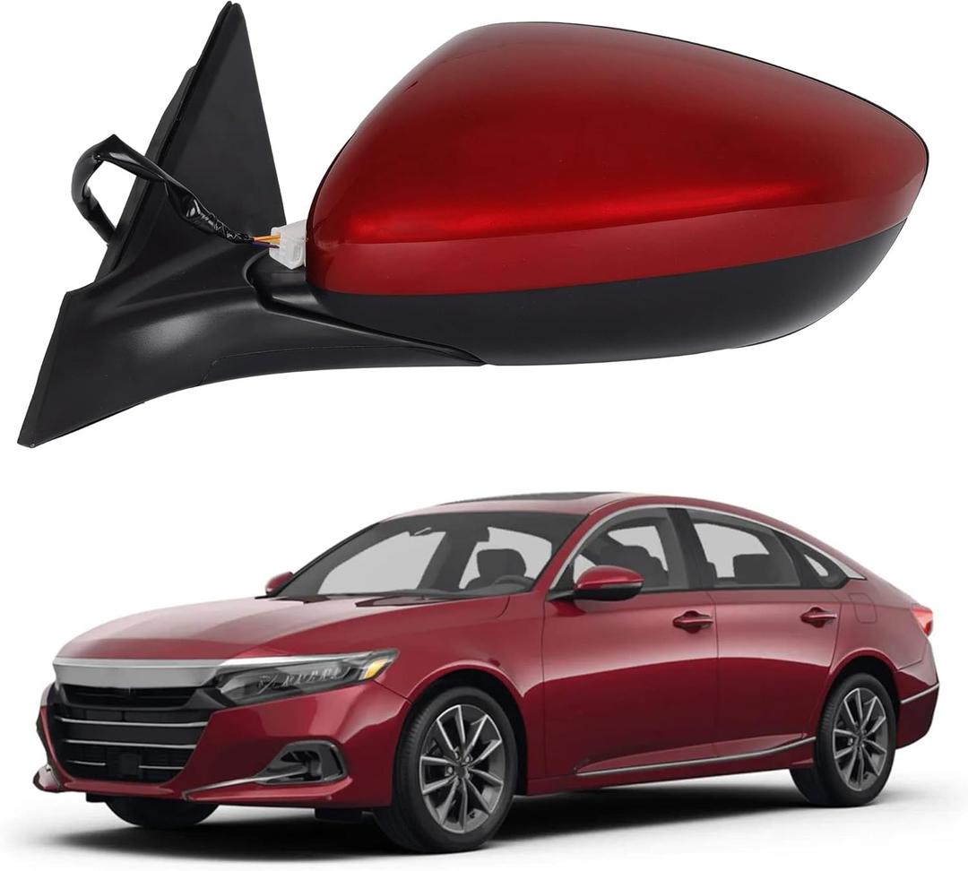Dasbecan HO1320328 Door Mirror Driver Side Compatible with Honda Accord LX Sport 1.5T 2018-2022 Power | Non-Heated | Paint to Match Repalce# 76258-TVA-A02, Radiant Red Metallic (3Pins-Left)