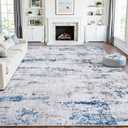 Area Rug Living Room Rugs: 8x10 Large Soft Indoor Carpet Modern Abstract Rug with Non Slip Rubber Backing for Under Dining Table Nursery Home Office Bedroom White Gray Blue