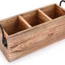 Samhita Mango Wood Cutlery Holder Caddy Organizer Wooden Utensil Storage Organizer Countertop for Silverware Fork Spoon Spatula 3 compartments (11" x 4" x 4.5")