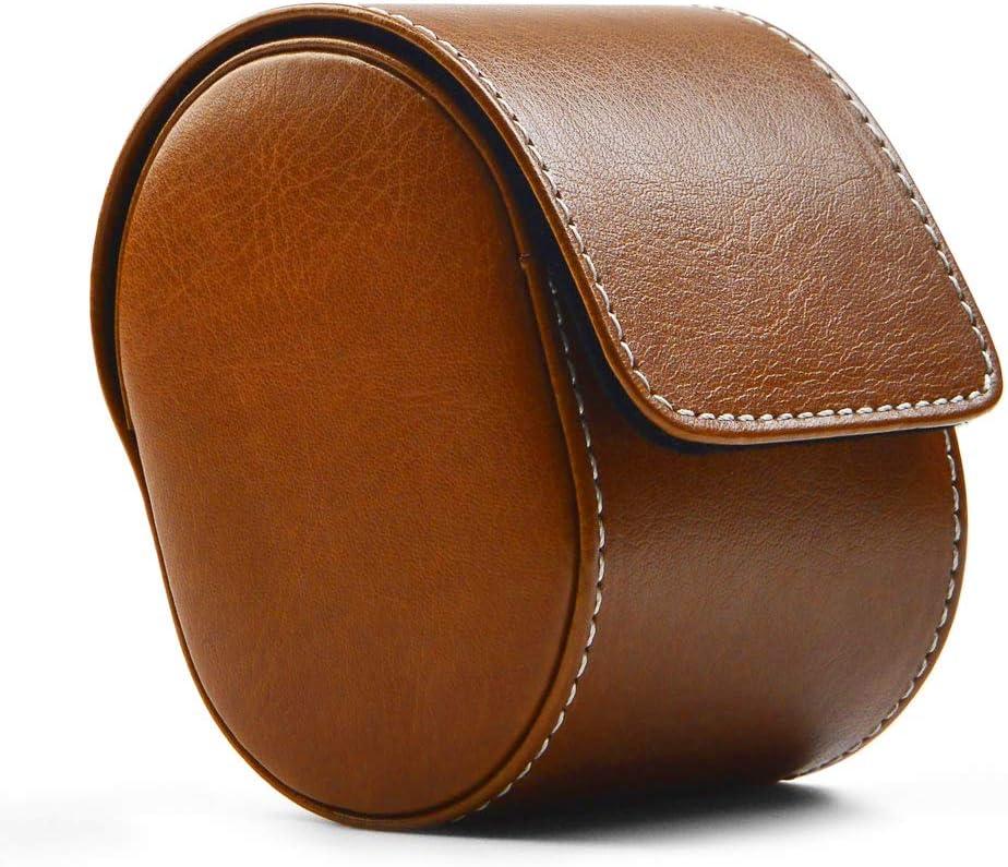 Oirlv Luxury Leather Travel Watch Case Single Watch Box for Men and Women Portable Jewelry Watch Storage Roll Organizer(Brown)